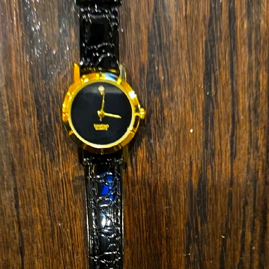 Black And Gold Watch With Crocodile Leather Strap Black And Gold Watch With Crocodile Leather Strap